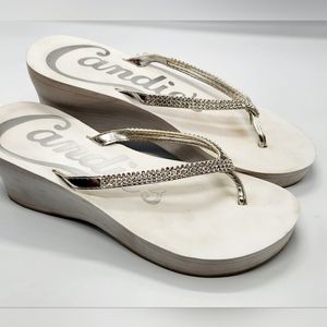 Candie's Rhinestone White Sole Flip Flop Slide Sandals Size 7/8 M
